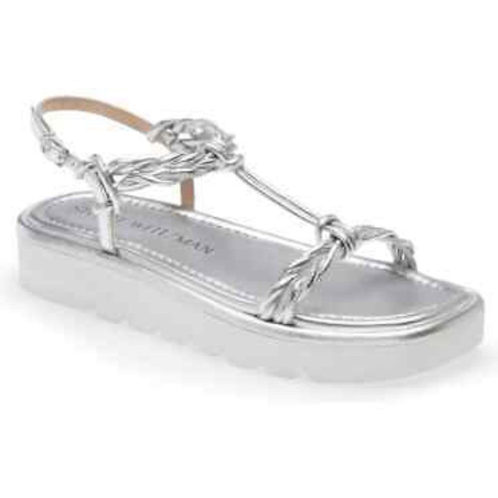Stuart Weitzman Silver Calypso Lift Metallic Leather Platform, size 8.5